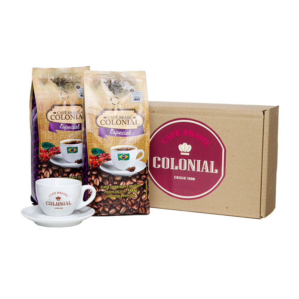 Kit 2 Café Brasil Colonial Especial +1 Xícara de Porcelana Personalizada Café Brasil Colonial