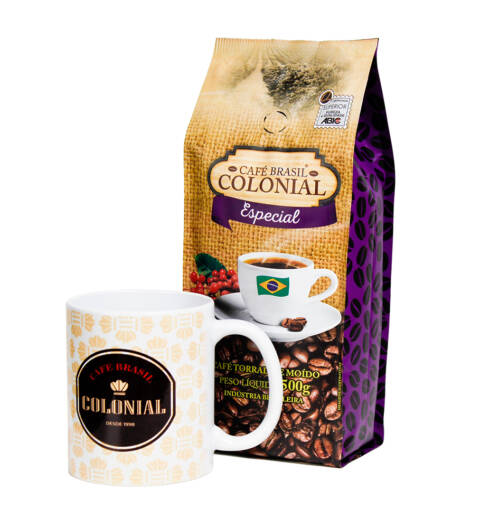 Kit 1 Café Brasil Colonial Especial + 1 Caneca de Porcelana Personalizada Café Brasil Colonial