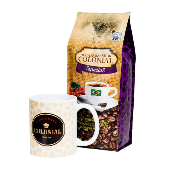 Kit 1 Café Brasil Colonial Especial + 1 Caneca de Porcelana Personalizada Café Brasil Colonial
