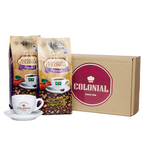 Kit 2 Café Brasil Colonial Especial +1 Xícara de Porcelana Personalizada Café Brasil Colonial