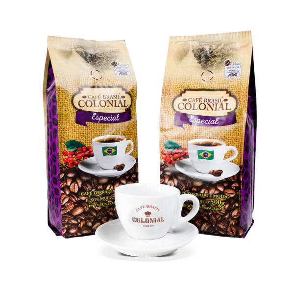 Kit 2 Café Brasil Colonial Especial +1 Xícara de Porcelana Personalizada Café Brasil Colonial - Imagem 3